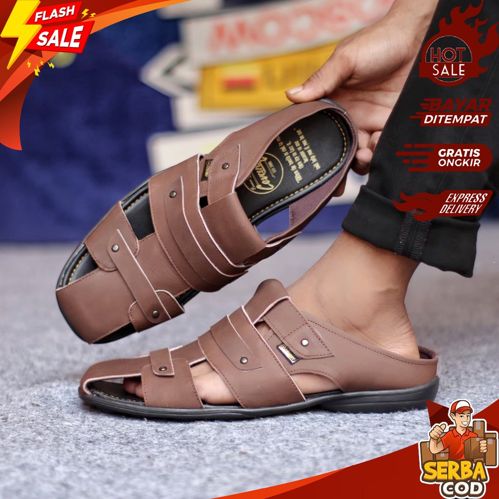 COD Mules Bustong Tutong Pria Sepatu Sandal Selop Cowok Kulit Sapi Premium A+ Original - Sandal Casu