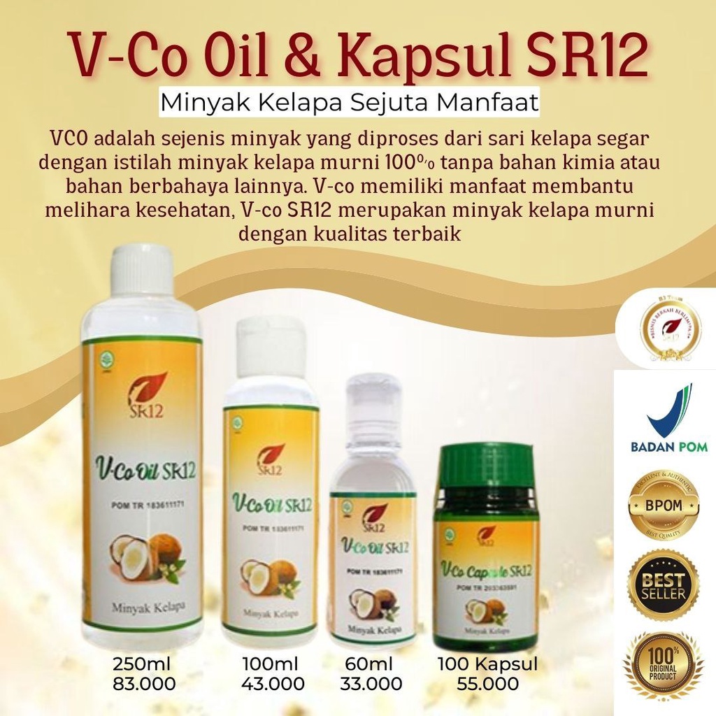 

MINYAK KELAPA MURNI SR12/ VICO VIRGIN COCONUT OIL/IMUNE BOOSTER