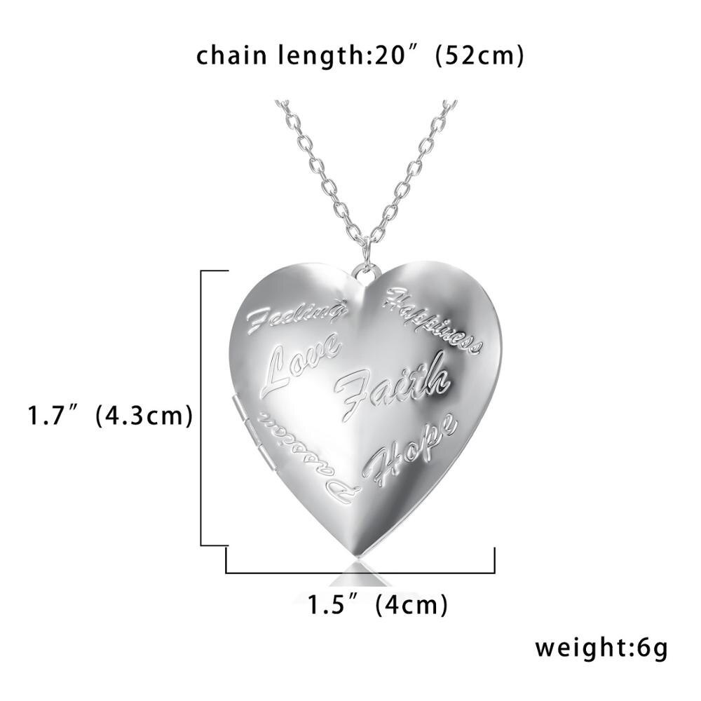 Fashion Silver Color Love Heart Locket Pendants for Women Men Openable Photo Frame Glossy Family Pet Picture Necklace Family Love Gift