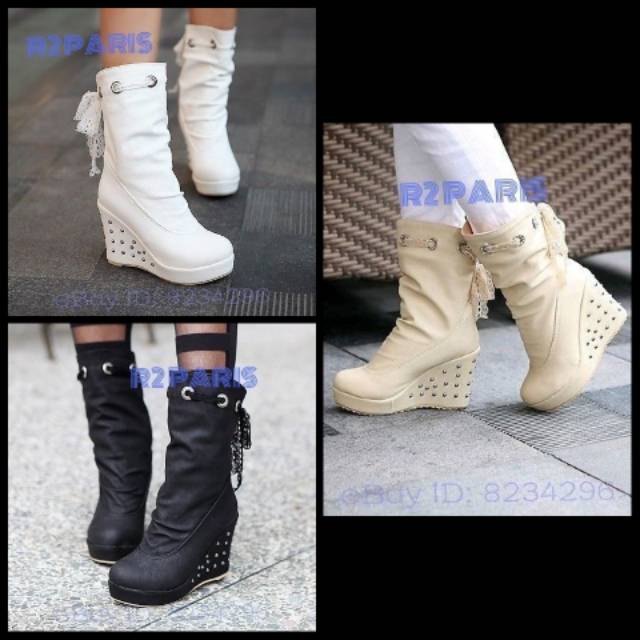 Sepatu boots wedges long (L-5055),sepatu boots panjang wanita