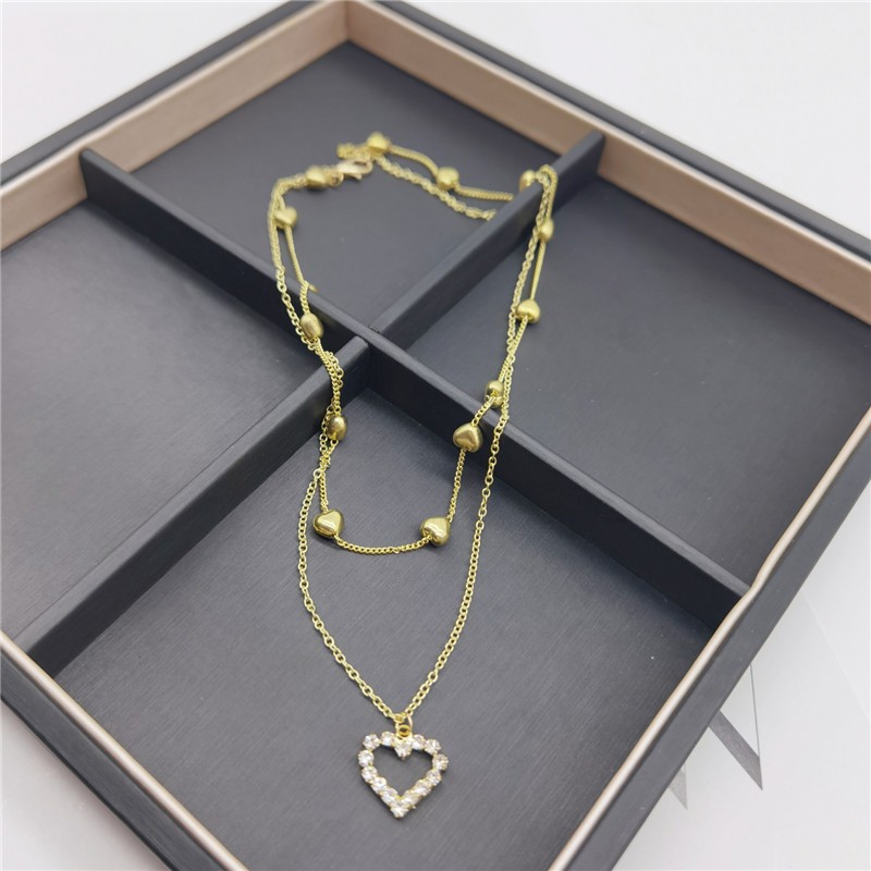 Korean fashion new style gold multi-layered diamond necklace with love heart personality clavicle chain