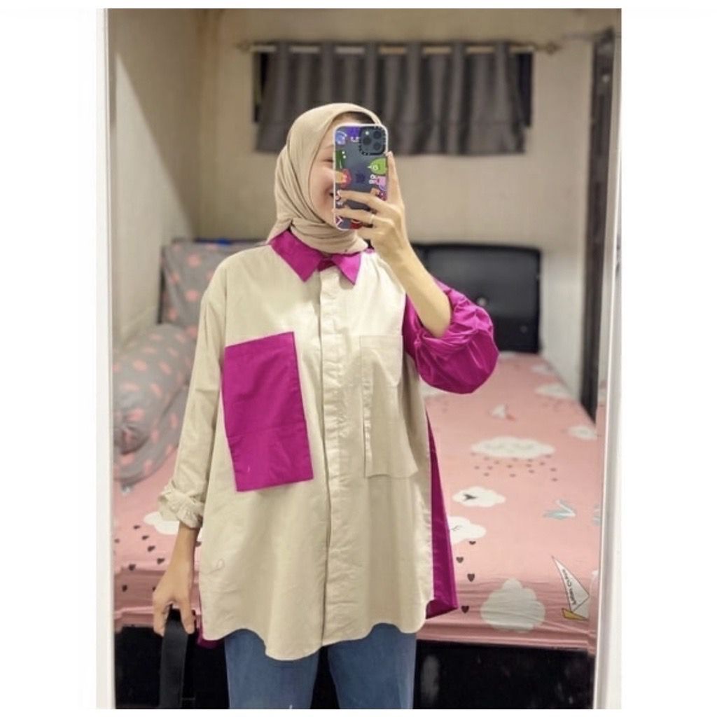 BEFAST - ZEC OOTD Wanita Tunik UMJIYA / Mista Kombi Tunik / Tunik Wanita / Tunik Kekiniaan Wanita / Fashion Trendy Remaja Wanita / Tunik Lengan Panjang / Tunik Casual / Tunik 2 Warna Combinasi / Terbaru 2022