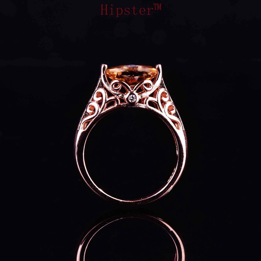 Cincin Model Hollow Warna Champagne Untuk Wanita