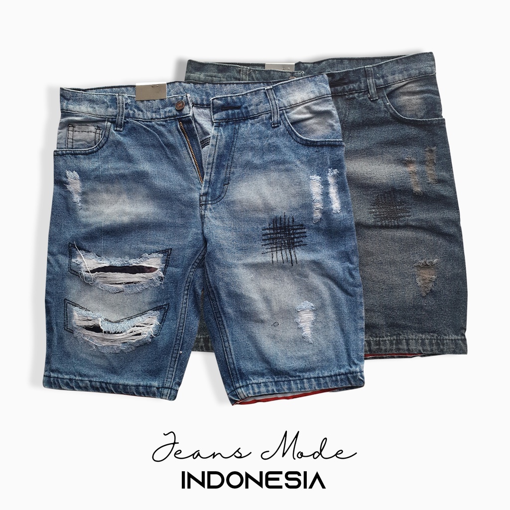 [Bisa COD]Celana Jeans Pendek Sobek Pria Wisker Jeans Pendek Ripped Robek Pria Premium Distro NEW