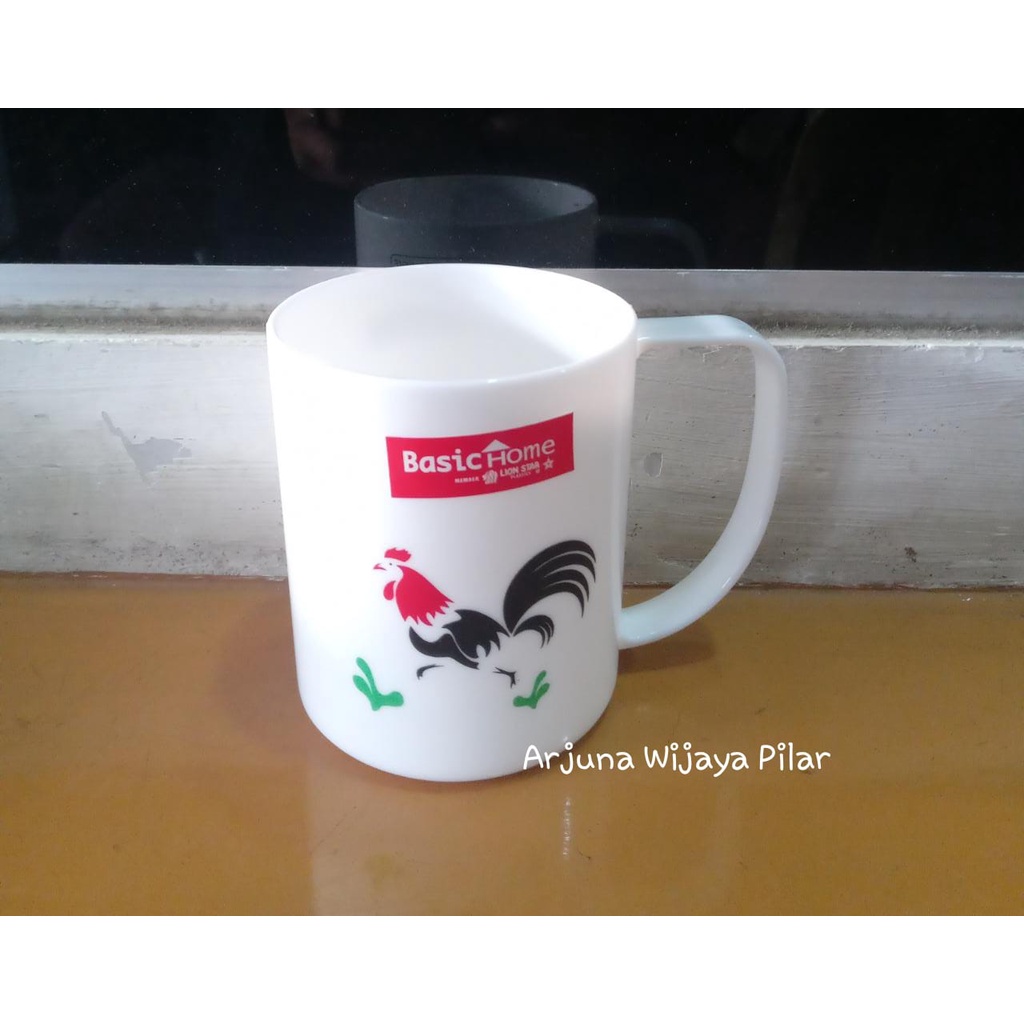 gelas melamin BGL-1 Piko Mug Gelas Cangkir Ayam Jago (Printing asli / Bukan stiker) Plastik Wadah Minum 310 ml Basic Home - Lion star +Bubblewrap