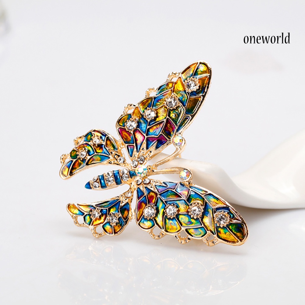 OW@ Butterfly Rhinestone Colorful Metal Lapel Brooch Pin Fashion Jewelry Women Gift