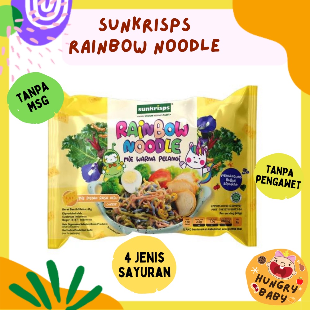 Sunkrisps Rainbow Noodle / Sunkrips Cheese Noodle / Sunkrisp Mie Keju Pelangi / Mi MPASI Anak 1 tahun+ / 45 g