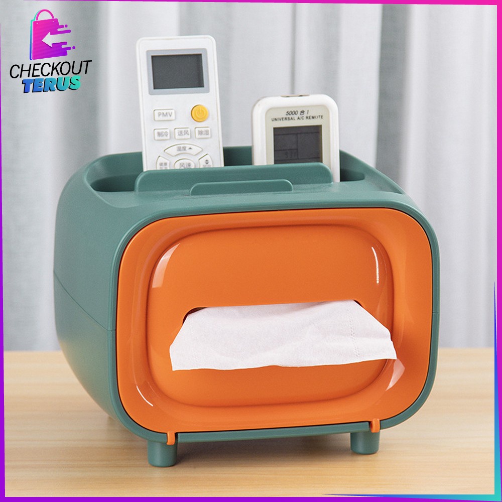 CT C417 Kotak Tisu Serbaguna Karakter Kotak Tisu Bentuk TV Tempat Tisu Smartphone Holder Tissue Box Multifungsi Storage Box Organizer Phone Holder