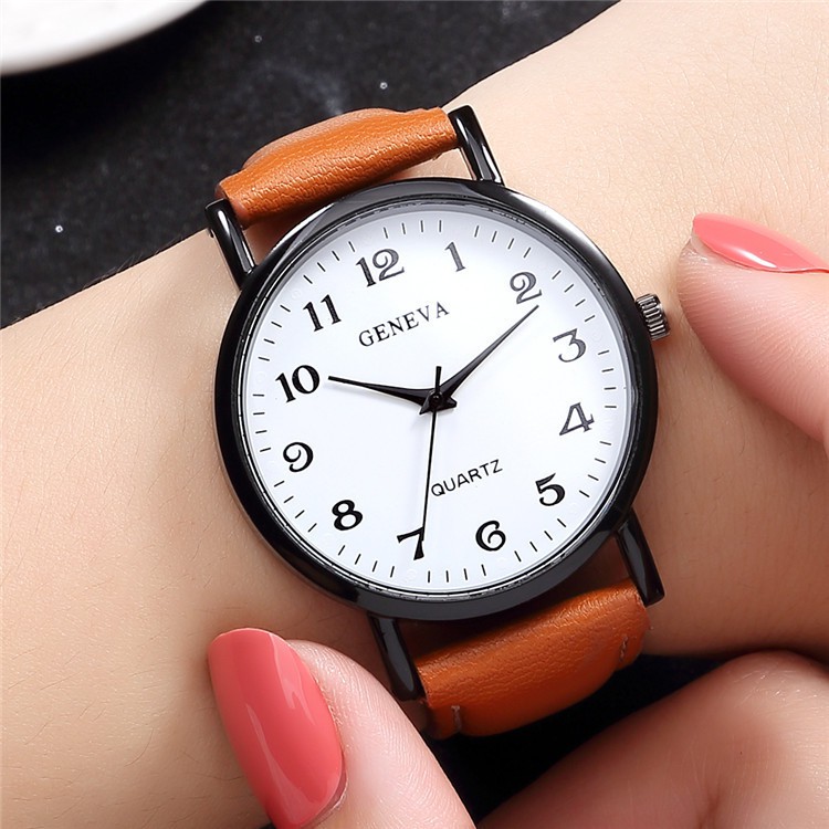 Jam Tangan Geneva Wanita Dan Pria Strap PU Leather Analog Quartz Elegan High Quality