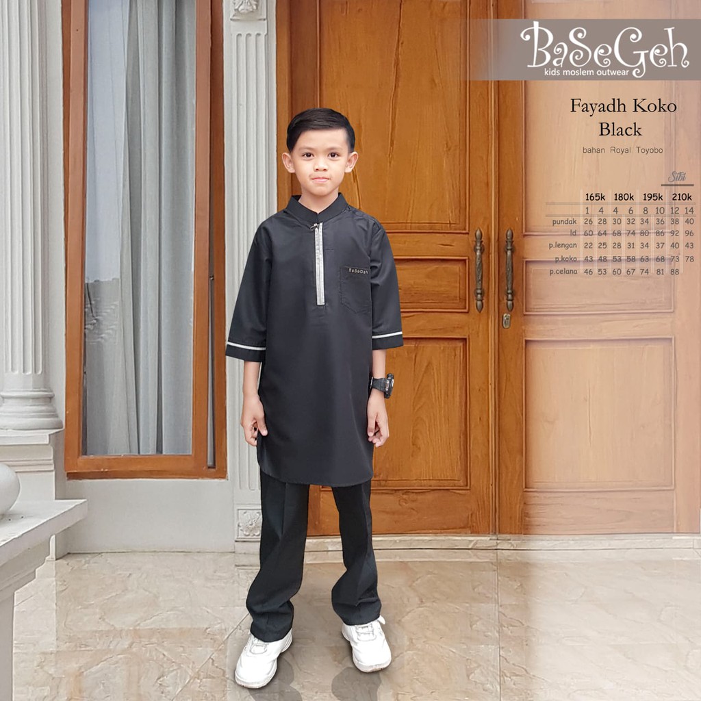 Fayadh Black Baju Muslim Setelan Koko Anak Basegeh Royal Toyobo