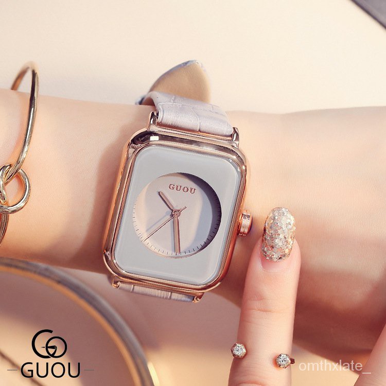 【Factory Outlet】GUOU Watch untuk Wanita2021Baru Jelly Desain Kecil Square Watch Sederhana Fashion Silikon Band Jam tangan anti air perempuan