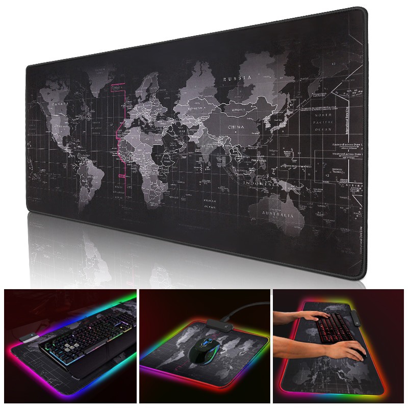 Grab Medan iAhead Gaming Mouse Pad XL Peta Dunia + LED RGB 300 x 700 mm - MP10 - Black