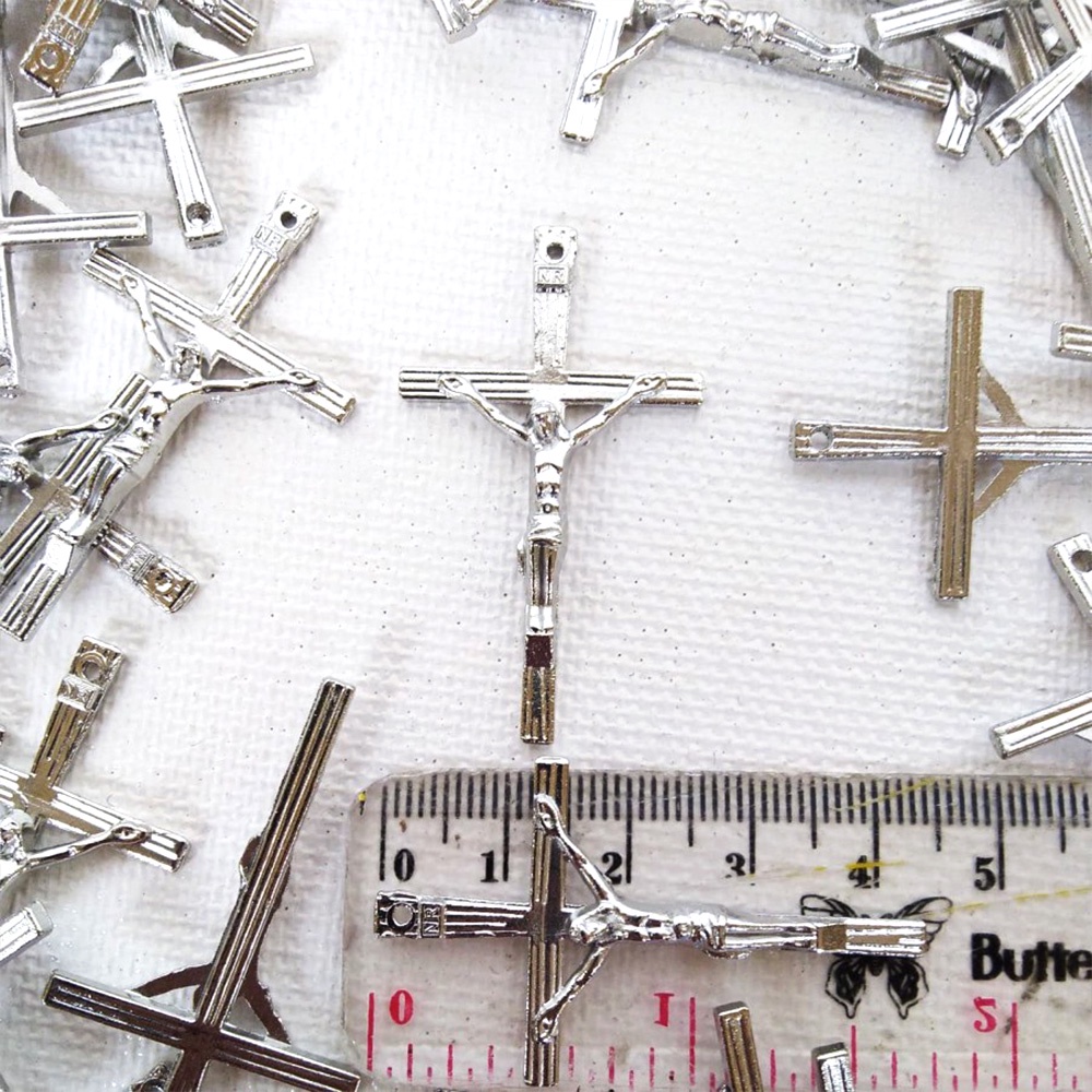 Liontin Bandul Salib Cross Per Lusin Corpus Tubuh Yesus Inri Logam Nikel Garis Souvenir Kalung Rosar