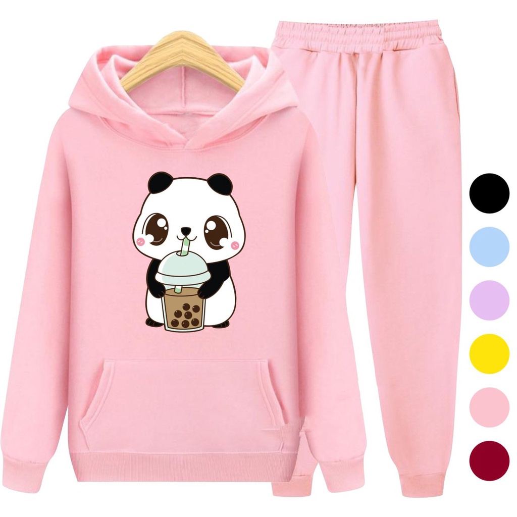 Setelan Anak Sweater Hoodie PANDA BOBA / Set Sweater Anak-Remaja Size S, M, XL , XXL