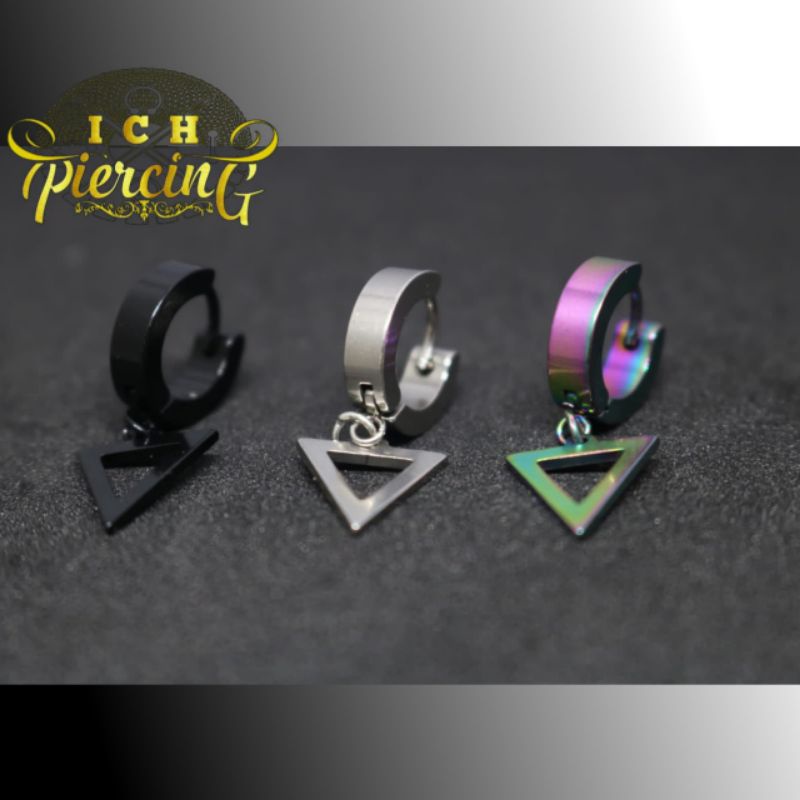 Anting Tindik Pria Wanita Model Segitiga Terbalik 3 Variasi warna