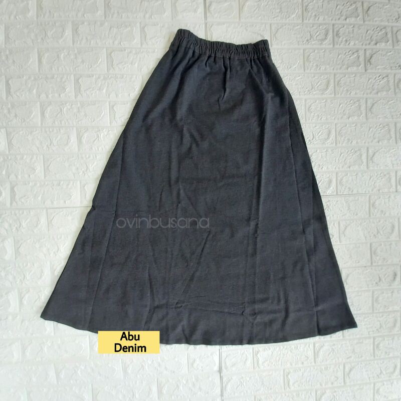 ROK DENIM KAOS POLOS / BASIC SKIRT - BAHAN PREMIUM, PANJANG, LEBAR, STRETCH / MELAR-Abu Denim