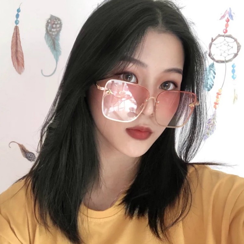 (YUZHU) Bayar di Tempat Little Bee Kacamata Hitam Frameless Oversized Square Wanita Kacamata Sunglasses