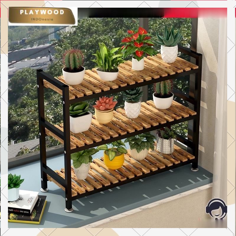 Promo Wooden Shelf 3 Susun / Rak Kayu Besi IMPOR / Rak Serbaguna / Rak Samping