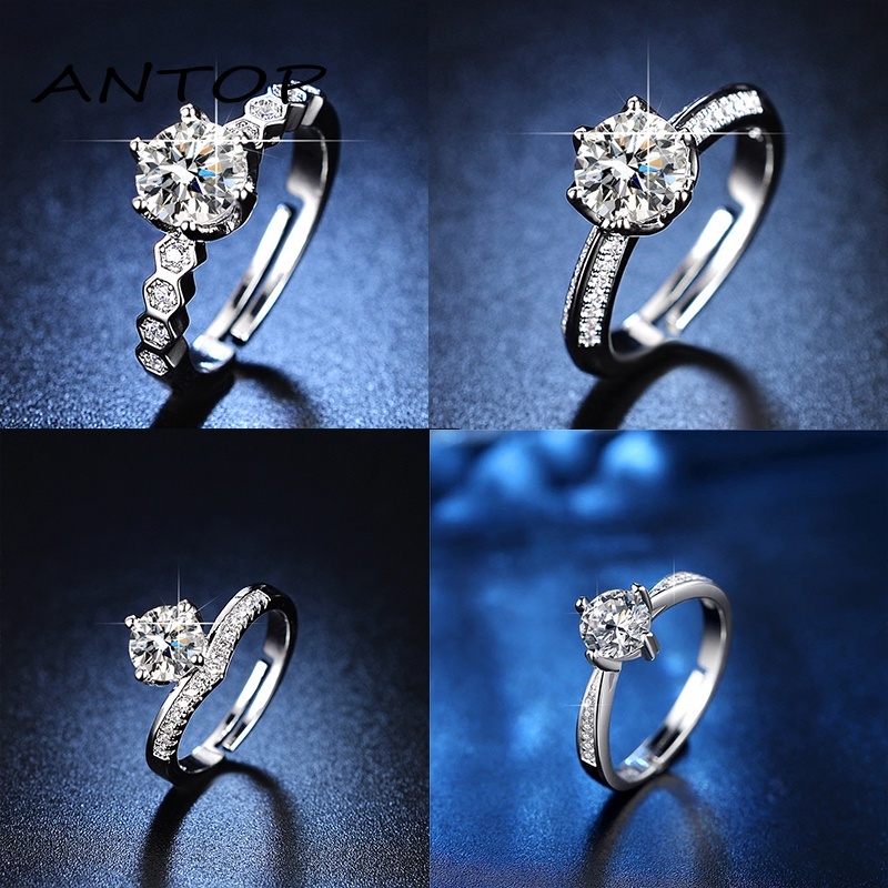 925 Cincin Perak Untuk Wanita Klasik Cincin Pernikahan Berlian Delapan Cabang Perhiasan Yang Dapat Disesuaikan ANTOP