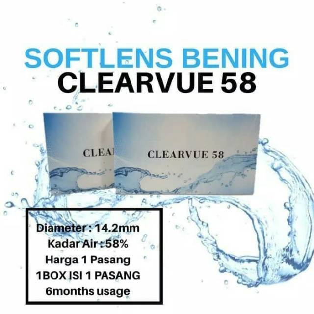 Softlens bening bulanan CLEARVUE58/soflen clear monthly clearvue 58 /soflens bening -0.50 s/d -10.00