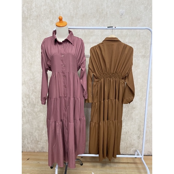 ALINA MIDI DRESS SHAKILA SMOKE BELAKANG ALLSIZE FIT TO XL GAMIS MIDI DRESS LEBARAN