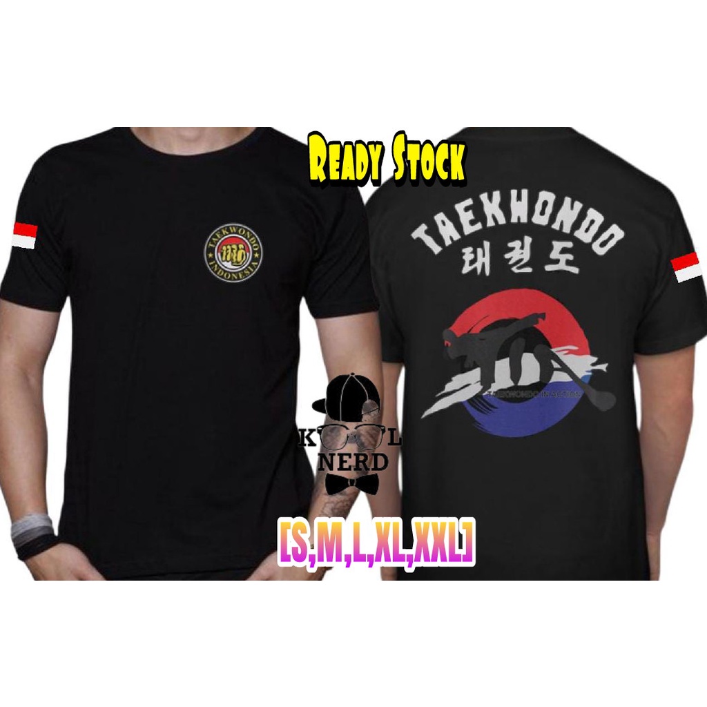 KAOS PRIA BELA DIRI TAEKWONDO INDONESIA TAEKWONDO LOGO BAHAN COTTON COMBED KERAH ROUND NECK
