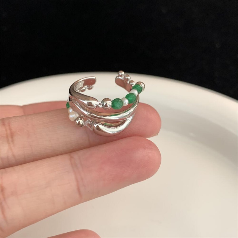 Cincin Model Terbuka Multilayer Aksen Mutiara Gaya Korea Retro Untuk Aksesoris