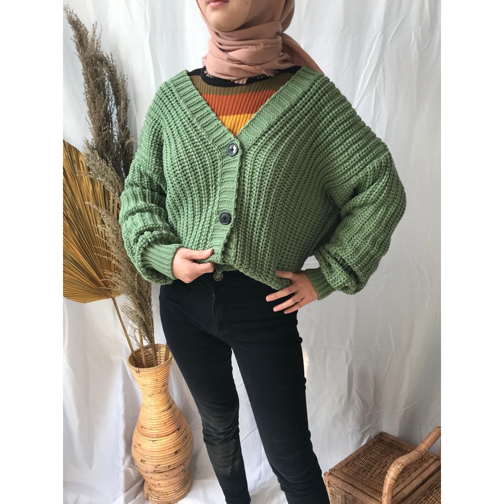 Shila Cardigan Rajut Premium / Cardigan Oversize / Cardigan Crop Wanita / Cardi Rajut-Mint