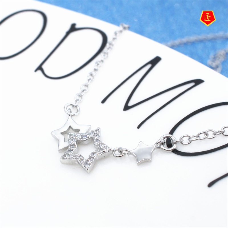 [Ready Stock]Five-Pointed Star Diamond-Studded Necklace Female Korean Simple and Sweet