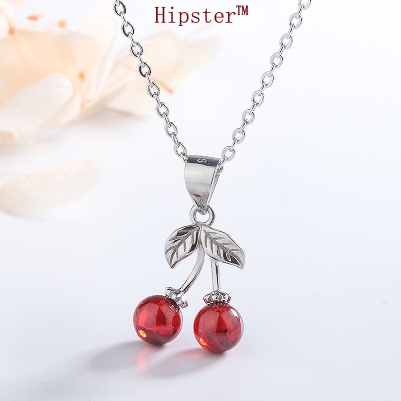 Classic Hot Sale Red Agate Cute Sweet Cherry Pendant Necklace