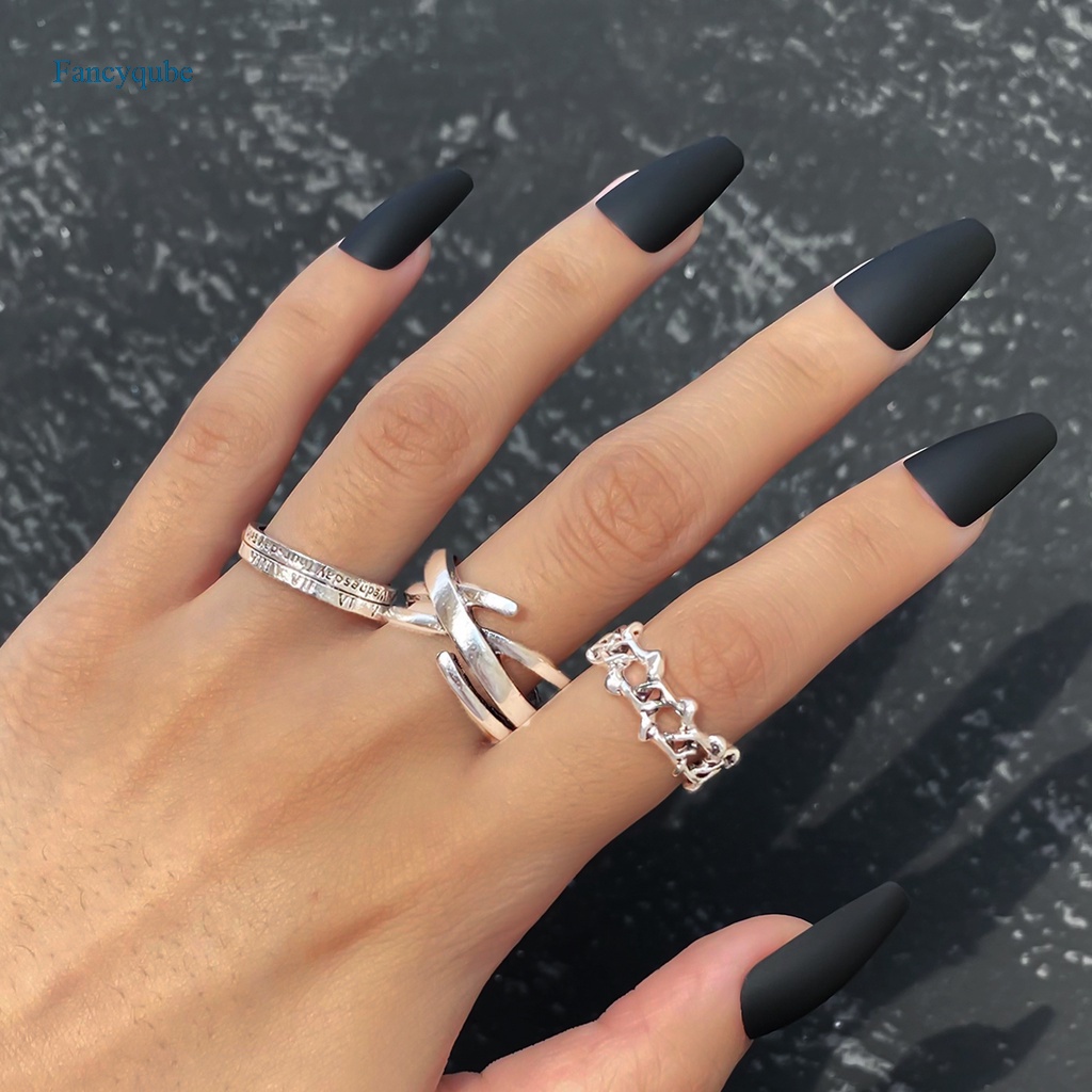 Fancyqube 3pcs / Set Cincin Perak Dapat Disesuaikan Gaya Punk Hip-Hop Korea Untuk Pria Dan Wanita