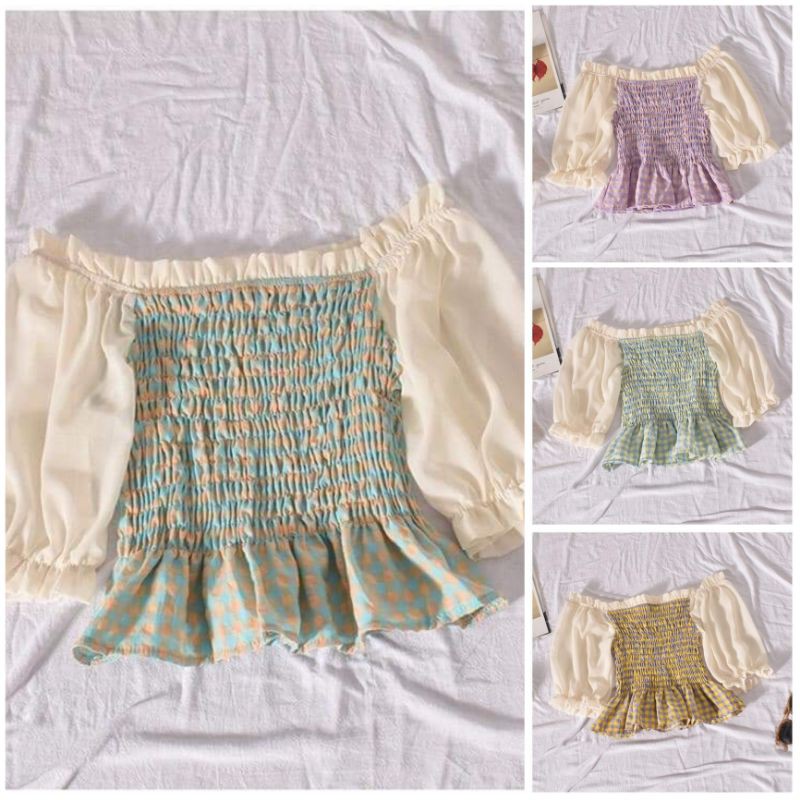 Ready croptop chiffon sabrina baju atasan wanita korean style fashion murah import bkk bangkok