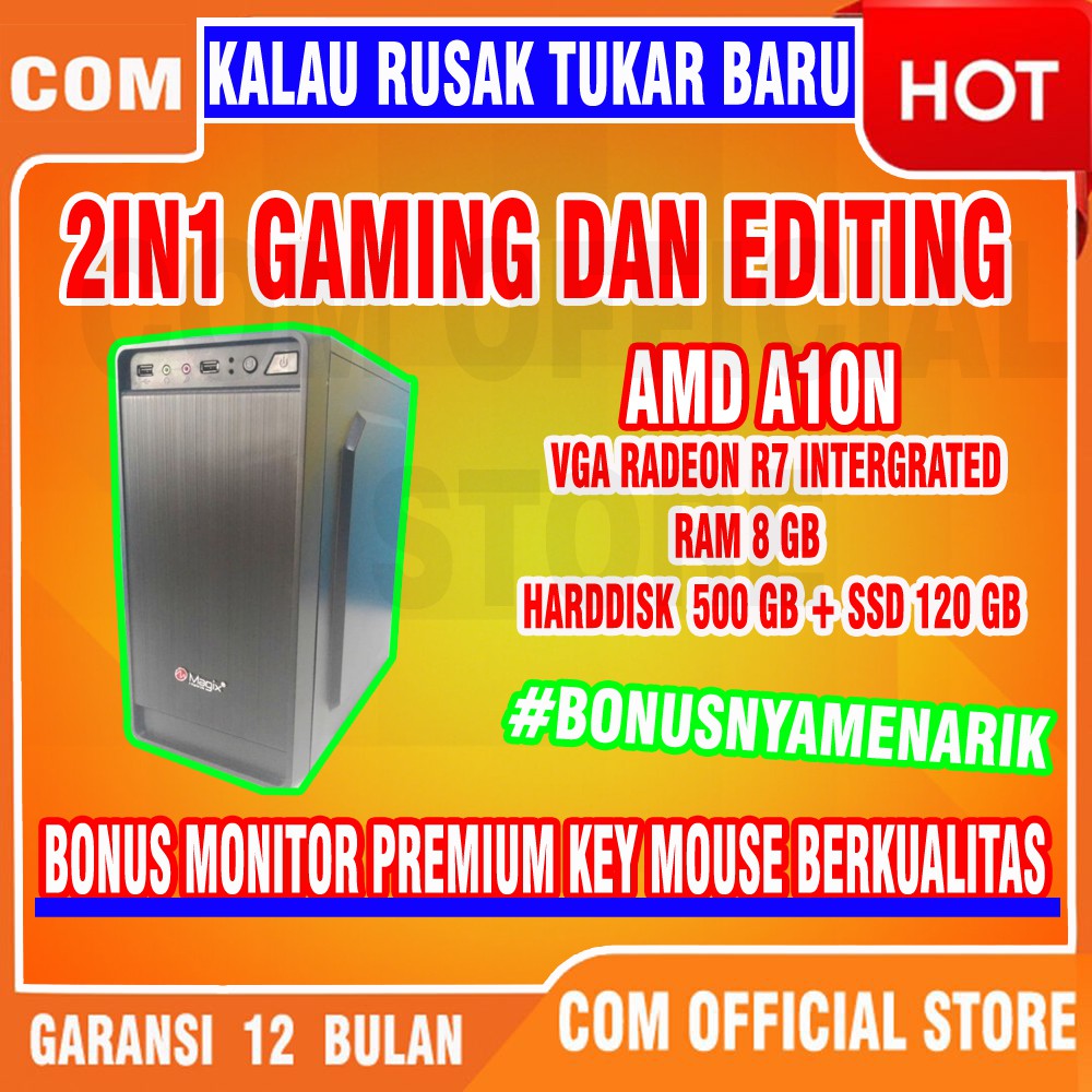 Bergaransi (GGP) PC GAMING MURAH FULLSET pc computer komputer AMD 8GB rakitan EDITING DESAIN PAKET