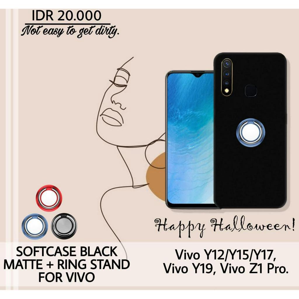 Case Vivo Y12 Vivo Y15 Vivo Y17 Vivo Y19 Jellycase Matte Hitam i-Ring Cincin Holder Stand