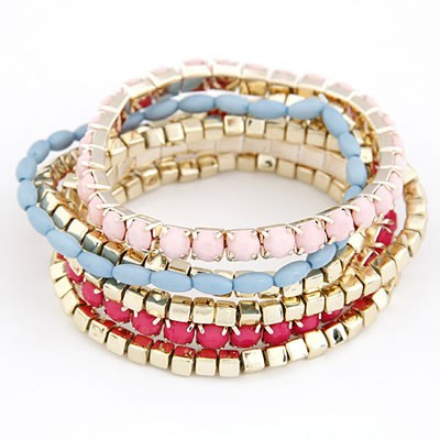 LRC Gelang Tangan Mexican Pink Sweet Multilayer Bead Korean Fashion Bracelet