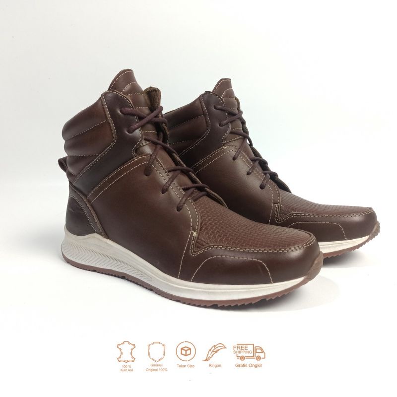 Mr.LA 39-43 Reno T1 Tan - Sepatu Sneaker kulit untuk Pria Sepatu Sneakers High Full Kulit Mr.LA