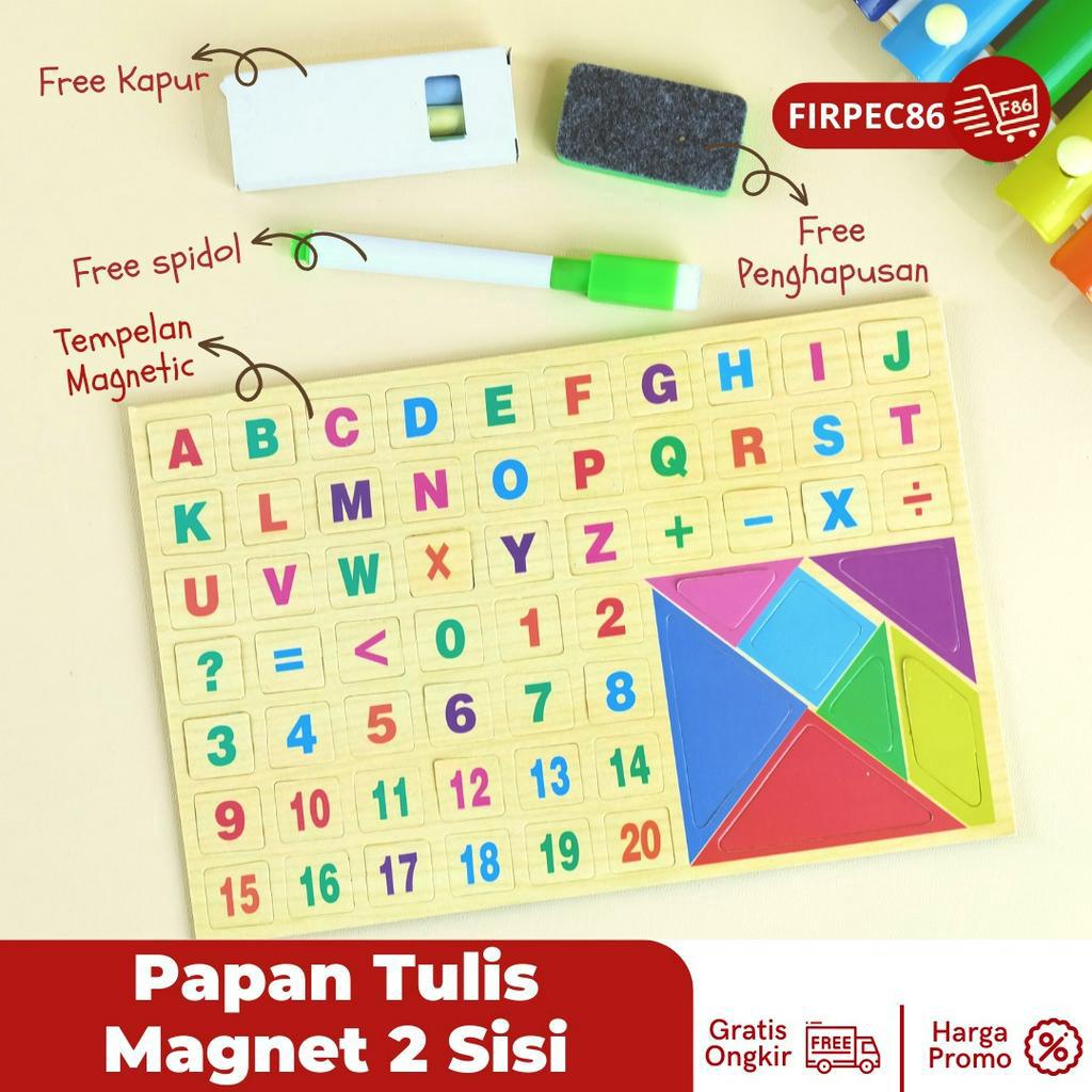 Papan Tulis 2 Sisi / Double Side Magnetic Alphabet / Whiteboard &amp; Blackboard