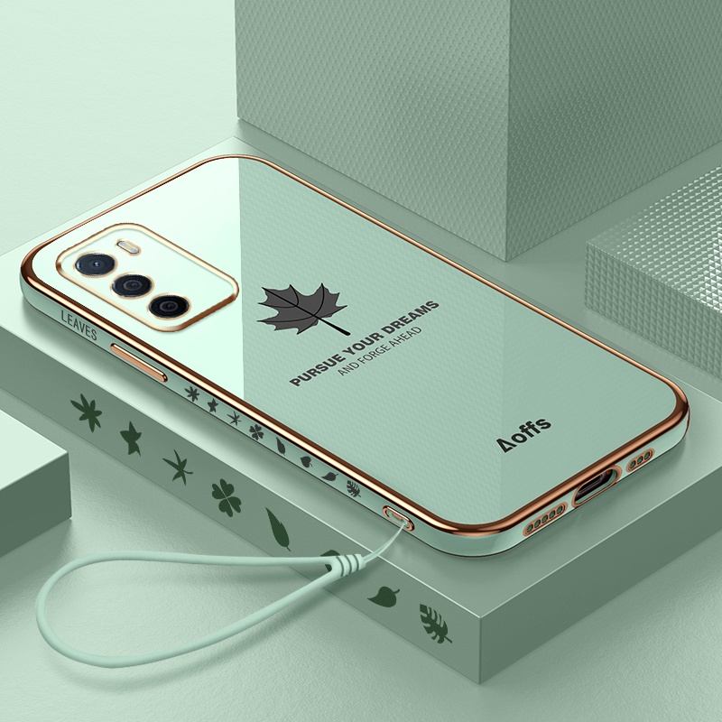 Soft Case Bentuk Persegi Desain Daun Maple Untuk Oppo A16-Hijau hijau