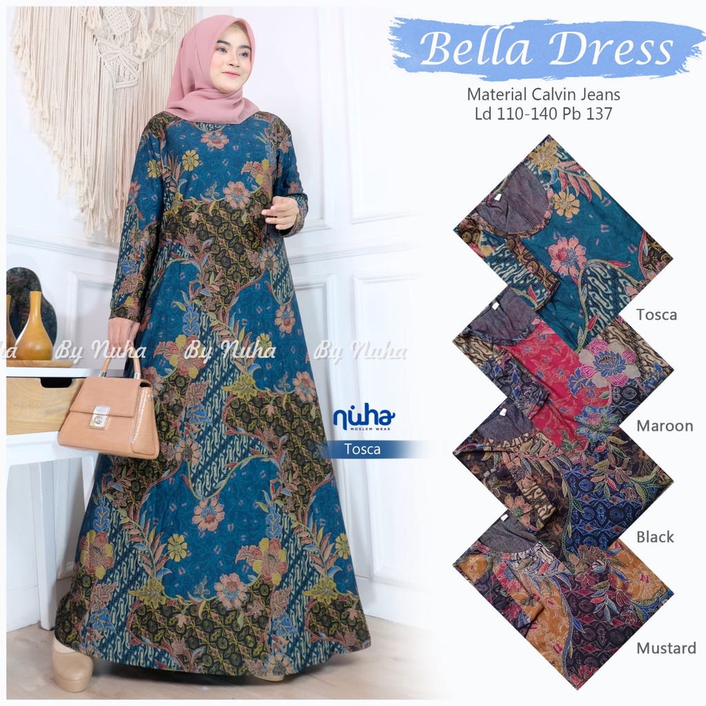 DRESS MAXY BELLA CALVIN JEANS, TEBAL DAN JATUH // GAMIS MAXY JUMBO, LD 110-140CM ALLSIZE M-XXXXXL //
