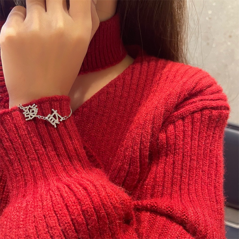 Gelang Tangan Alloy Silver Hias Berlian Imitasi Ala Cina Untuk Wanita