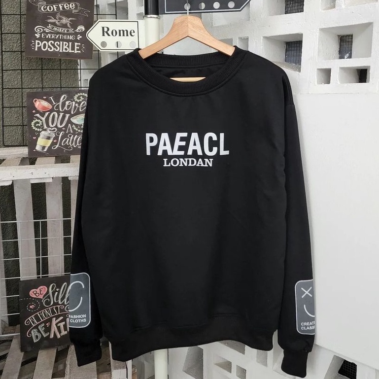 Paeacl Sweater Sweatshirt Hitam Crewneck Pria &amp; Wanita