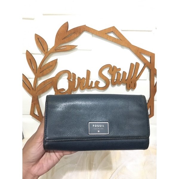 Preloved Fossil Dawson Long Wallet Midnight Navy