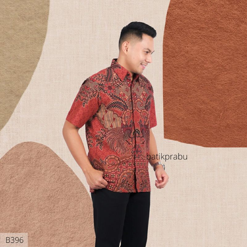 Batik kemeja pria lapis furing batik bahan katun halus baturaden size reguler merah dara