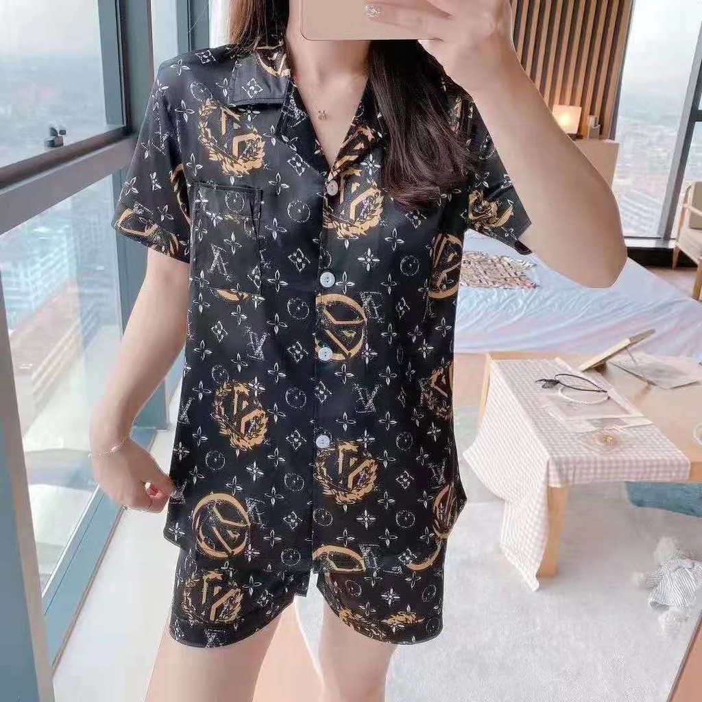 Baju Tidur Set Kemeja Satin Premium Lengan Pendek Celana Pendek Piyama Wanita Import HPS