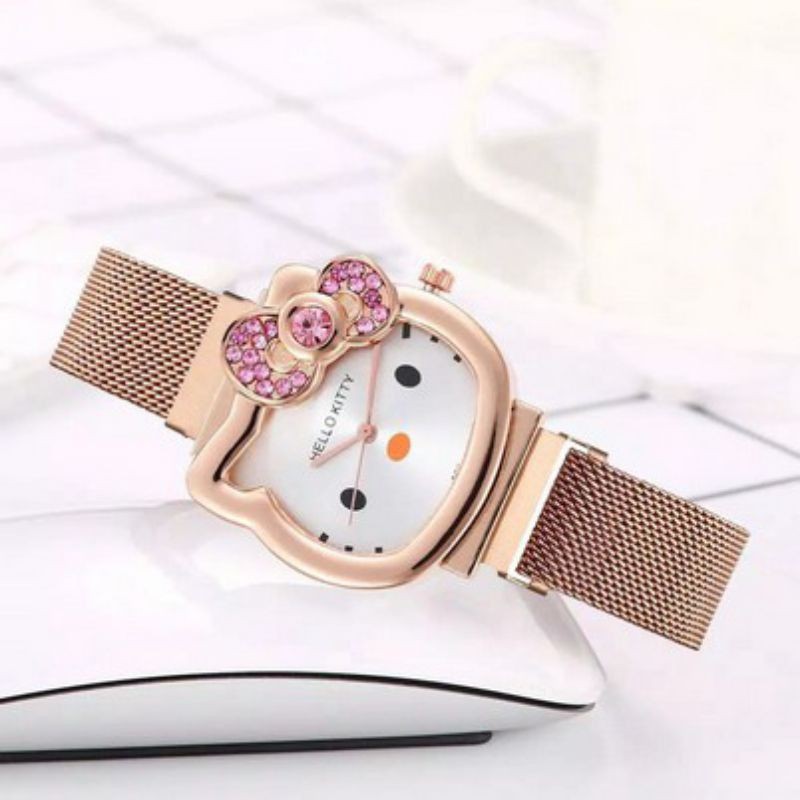 (Grosir)Jam Tangan Wanita Fashion Hellow Kitty Strap Magnet(Terima Cod)