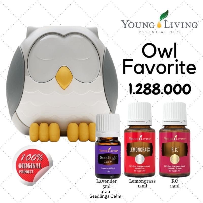 paket owl diffuser dan essential oil young living lemon lavender lemongrass rc peppermint