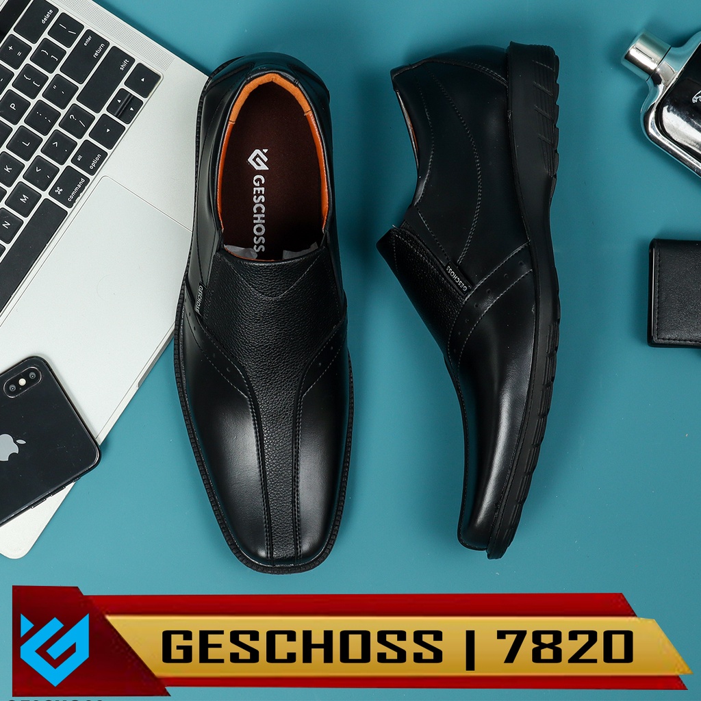 GESCHOSS FULL BLACK | Sepatu Pantofel Pria Pantofel Hitam Pria Sepatu Pantopel Fantofel Kulit Kerja Formal Murah