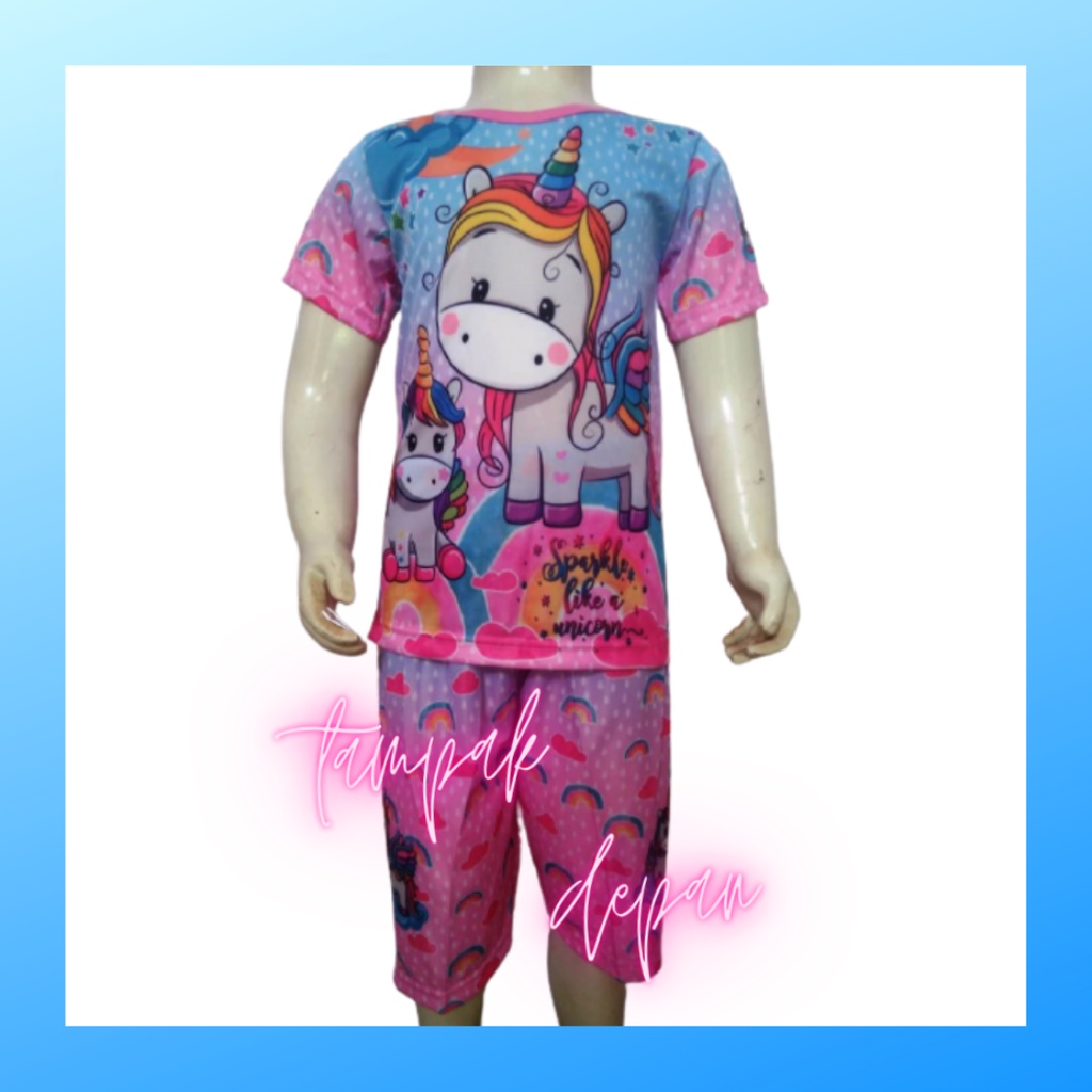 setelan anak perempuan kaos atasan unicorn STA9W fashion suit apparel outfit girl casual baju celana stelan tidur pakaian karakter piyama babydoll