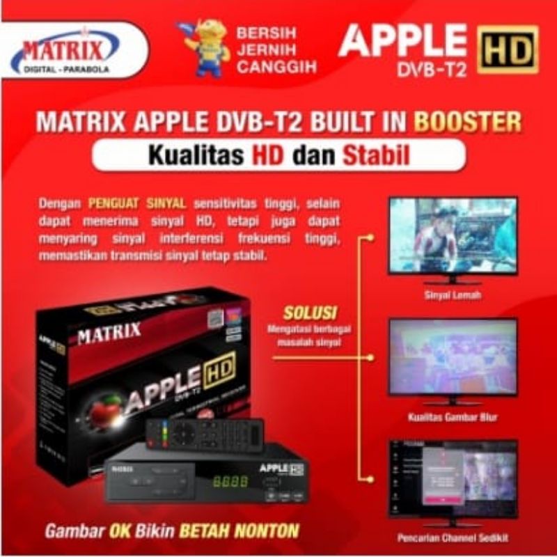 STB MATRIX APPLE MERAH SET TOP BOX DVB T2 HD Merah  TV Digital UHF Antena Garansi