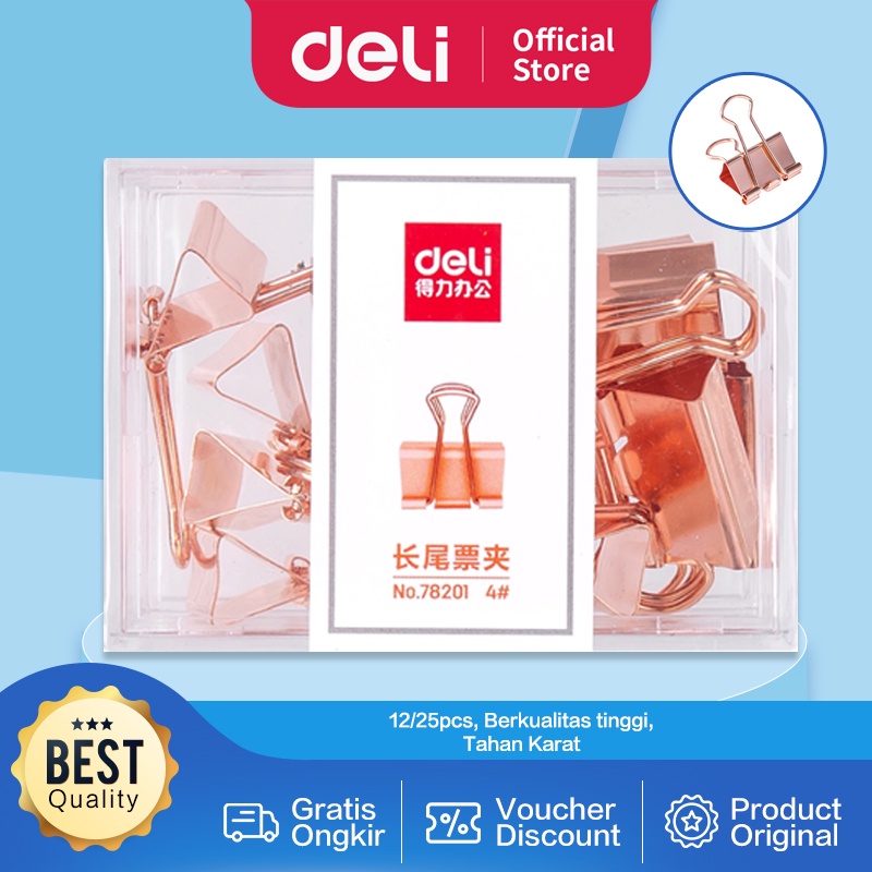 Deli Office Binder Clip / Penjepit Rose Gold Isi 12 / 25pcs 78200 78201